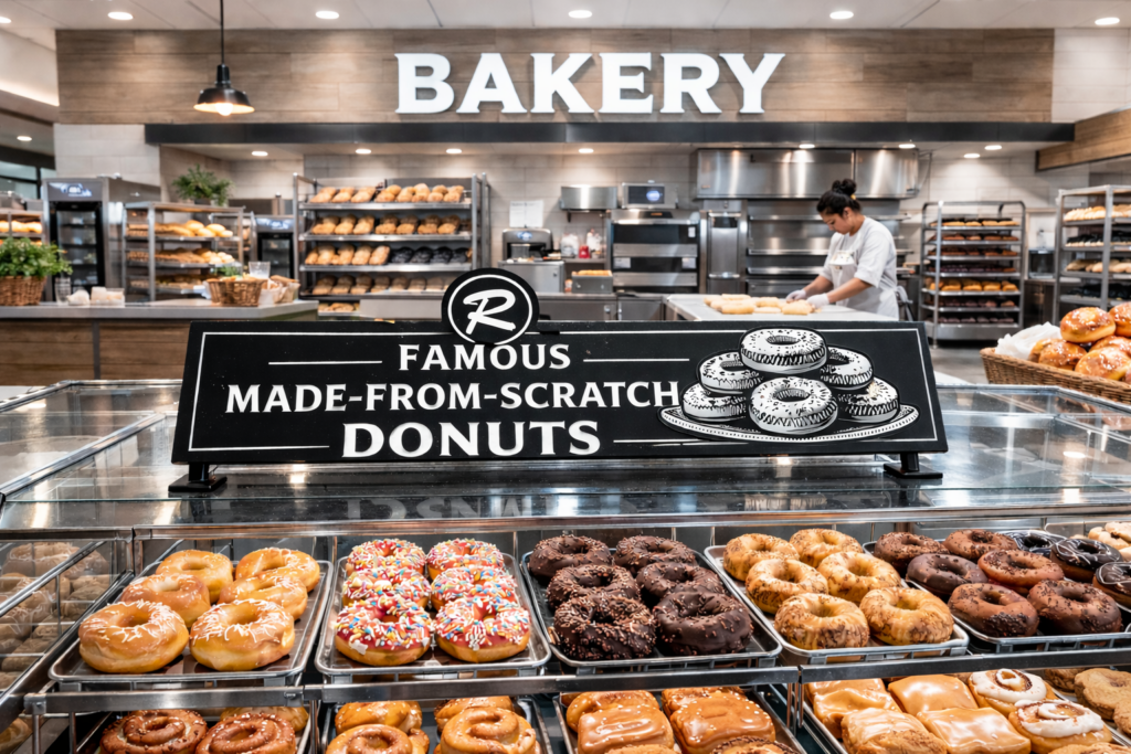 Bakery donuts display counter